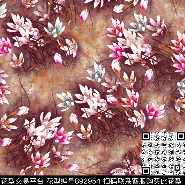 手绘植物手绘花卉艺术花卉数码印花华亿平台下载（图片编号: 892954） - 瓦栏（Walan）