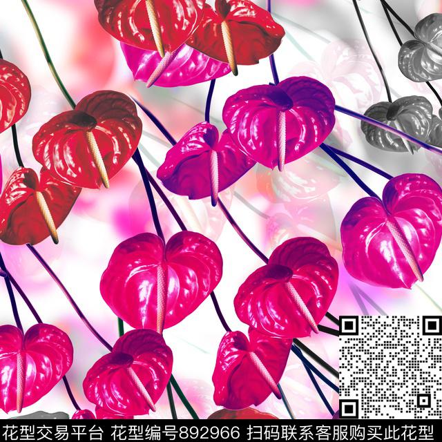 艺术彩色红色花卉花卉数码印花华亿平台下载（图片编号: 892966） - 瓦栏（Walan）