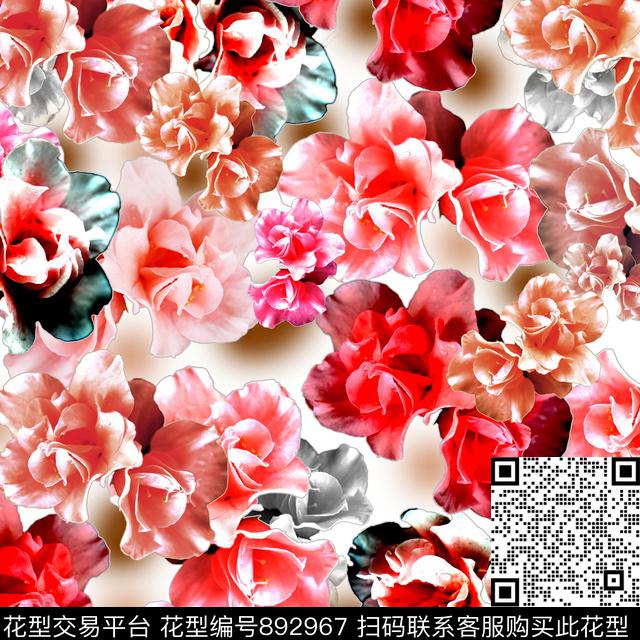 艺术彩色红色花卉组合花卉数码印花华亿平台下载（图片编号: 892967） - 瓦栏（Walan）