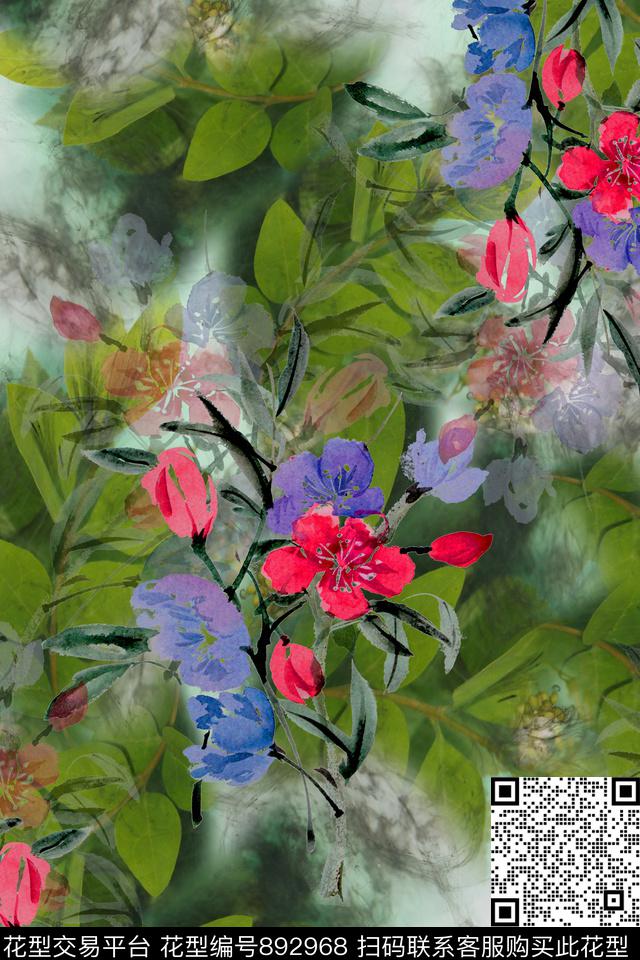 意境静怡水墨底纹数码印花华亿平台下载（图片编号: 892968） - 瓦栏（Walan）