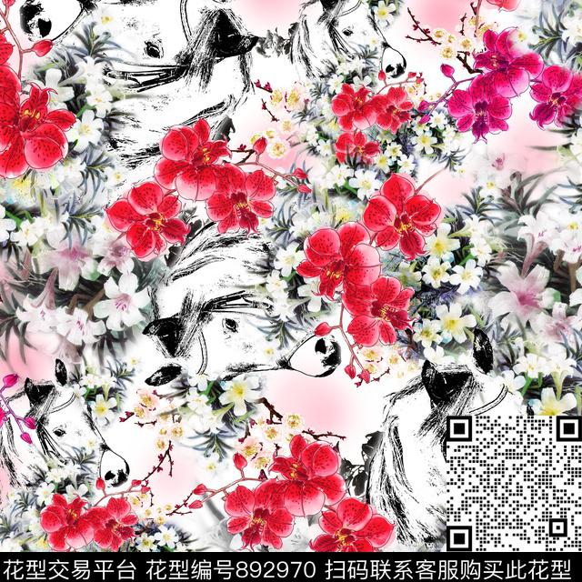 红色花卉组合花卉花卉数码印花华亿平台下载（图片编号: 892970） - 瓦栏（Walan）