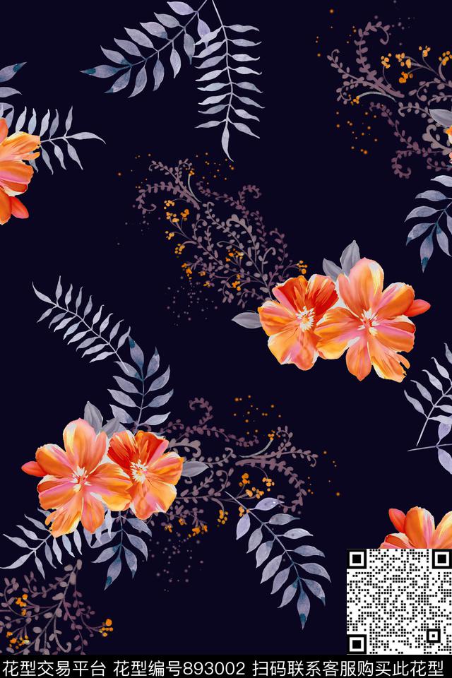 大花花卉热带数码印花华亿平台下载（图片编号: 893002） - 瓦栏（Walan）