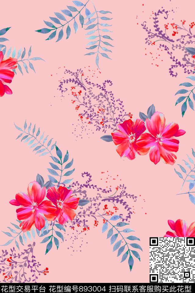 大花花卉热带数码印花华亿平台下载（图片编号: 893004） - 瓦栏（Walan）