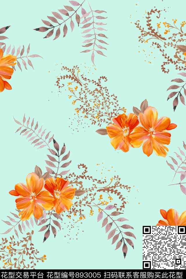 大花花卉热带数码印花华亿平台下载（图片编号: 893005） - 瓦栏（Walan）