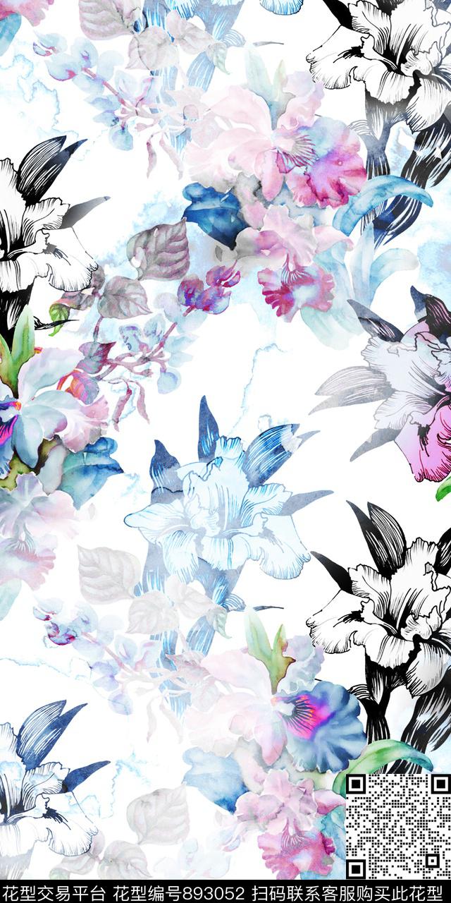 水彩乱花数码数码印花华亿平台下载（图片编号: 893052） - 瓦栏（Walan）