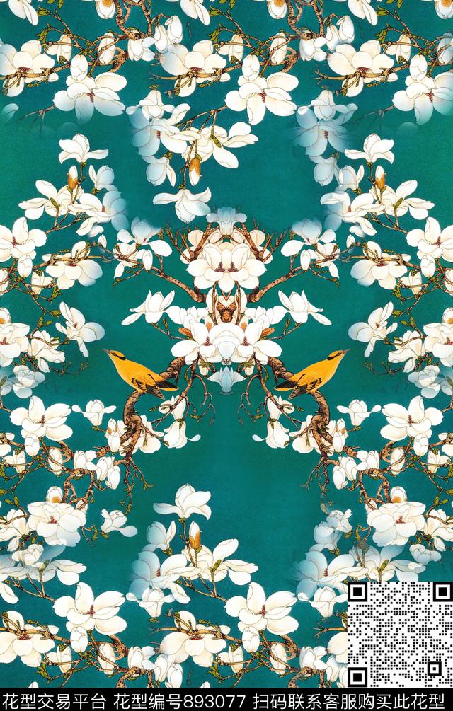 手绘中国风郁金香数码印花华亿平台下载（图片编号: 893077） - 瓦栏（Walan）