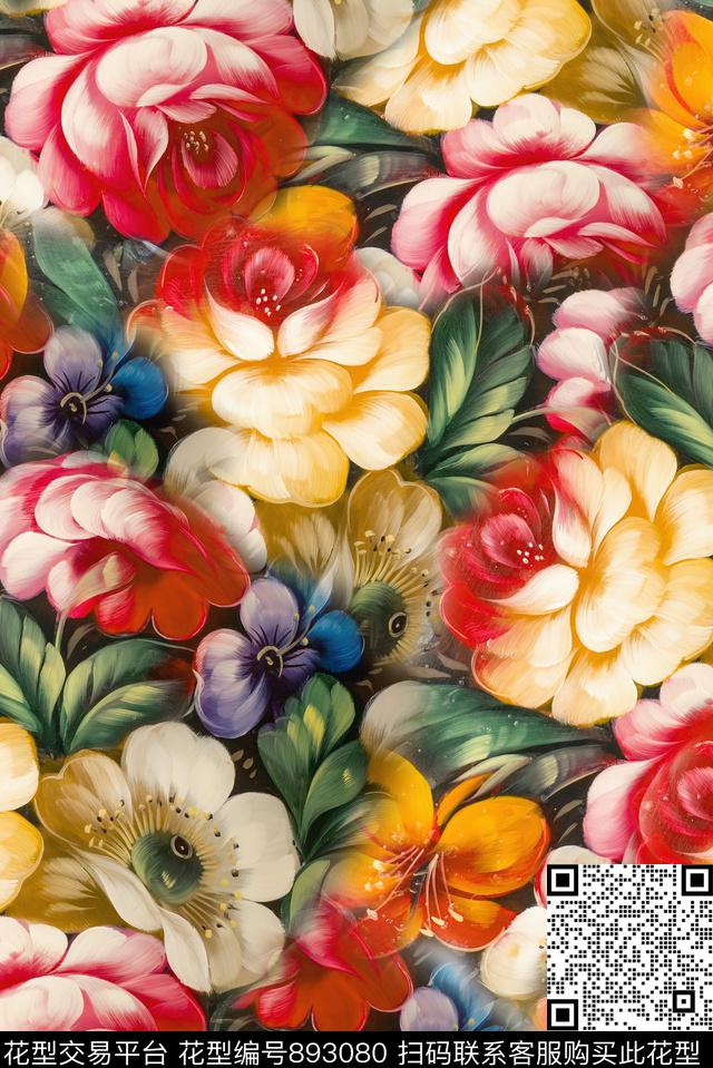 中国风牡丹花卉数码印花华亿平台下载（图片编号: 893080） - 瓦栏（Walan）