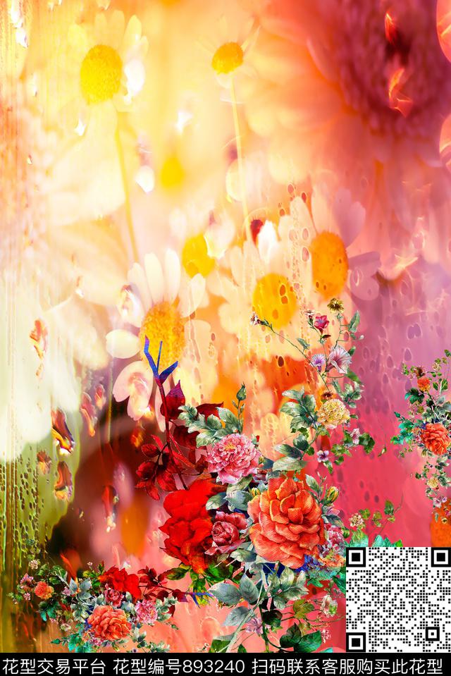 大花花卉花朵数码印花华亿平台下载（图片编号: 893240） - 瓦栏（Walan）
