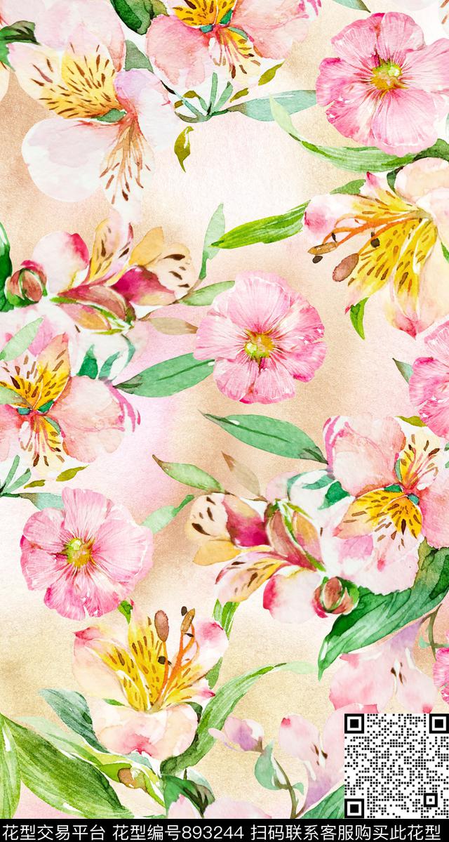 水彩花卉底面数码印花华亿平台下载（图片编号: 893244） - 瓦栏（Walan）