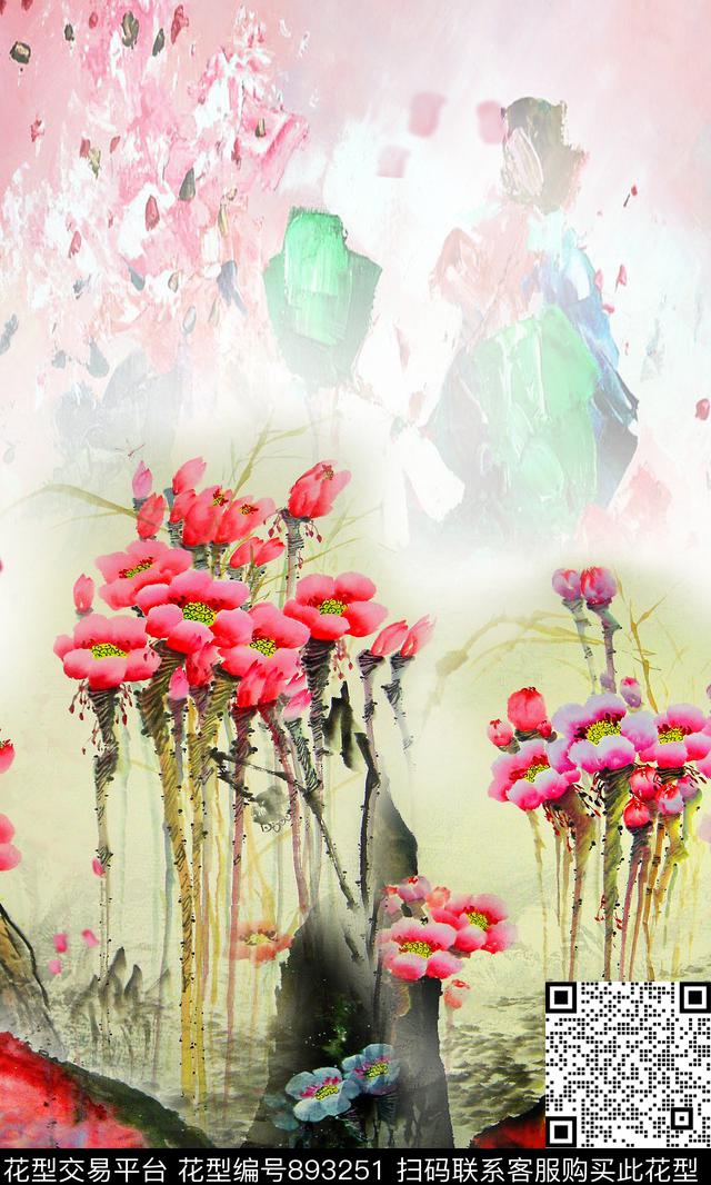 定位中国风花卉数码印花华亿平台下载（图片编号: 893251） - 瓦栏（Walan）