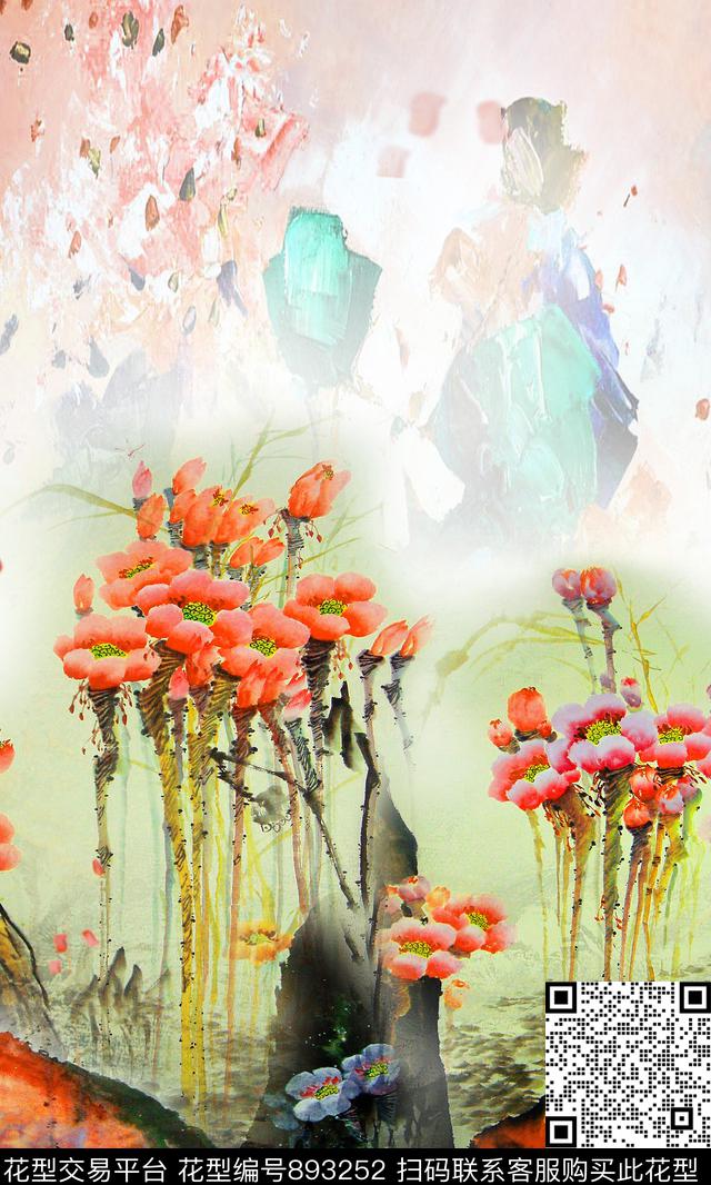 定位中国风花卉数码印花华亿平台下载（图片编号: 893252） - 瓦栏（Walan）
