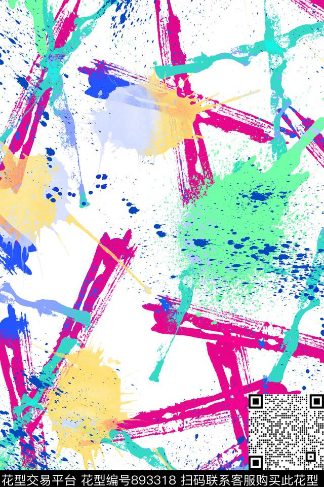 肌理抽象笔触传统印花华亿平台下载（图片编号: 893318） - 瓦栏（Walan）