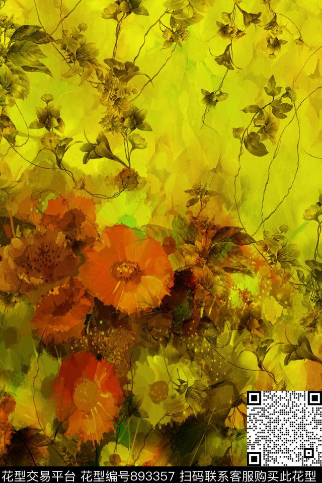 大花花朵花卉数码印花华亿平台下载（图片编号: 893357） - 瓦栏（Walan）