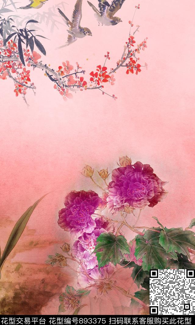 定位中国风花卉数码印花华亿平台下载（图片编号: 893375） - 瓦栏（Walan）
