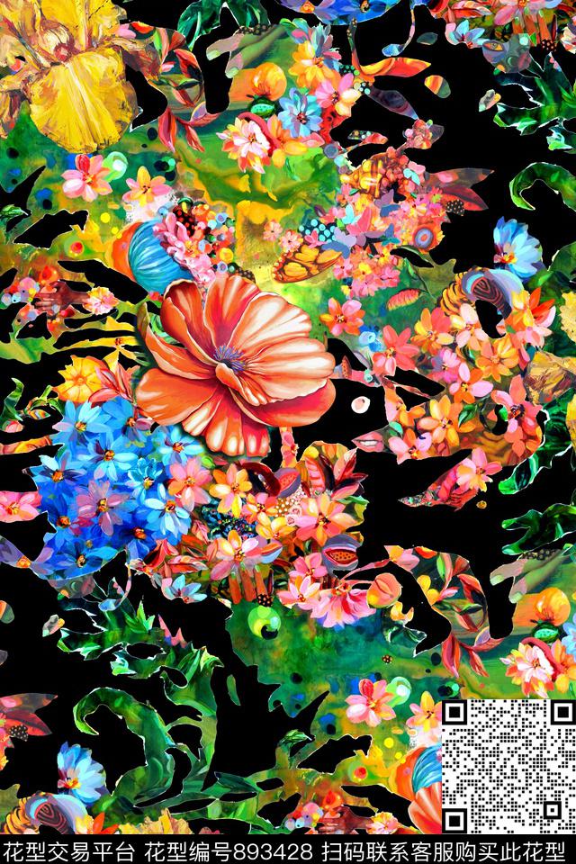 花卉肌理油画数码印花华亿平台下载（图片编号: 893428） - 瓦栏（Walan）