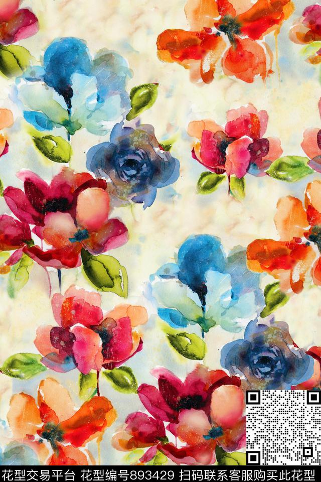 水彩风景肌理数码印花华亿平台下载（图片编号: 893429） - 瓦栏（Walan）