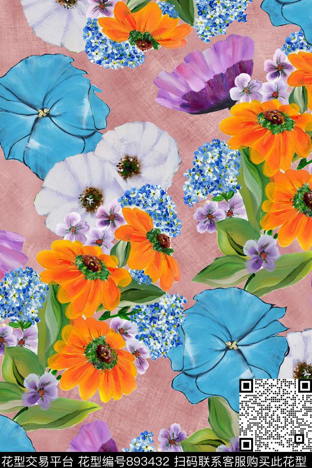 花卉肌理油画数码印花华亿平台下载（图片编号: 893432） - 瓦栏（Walan）
