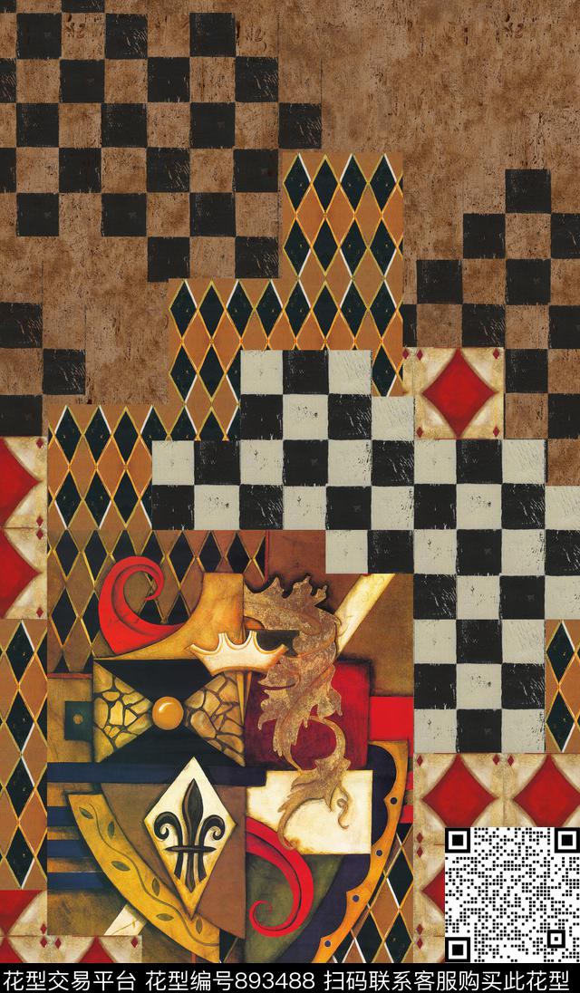 几何格子图腾数码印花华亿平台下载（图片编号: 893488） - 瓦栏（Walan）