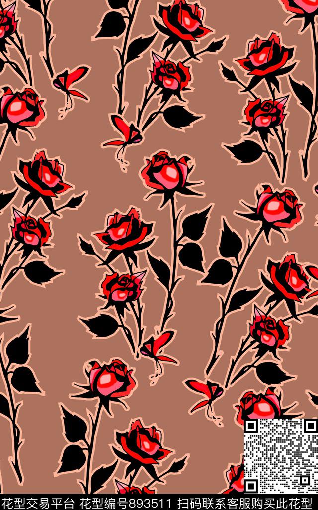 时尚写意时尚活力花卉传统印花华亿平台下载（图片编号: 893511） - 瓦栏（Walan）