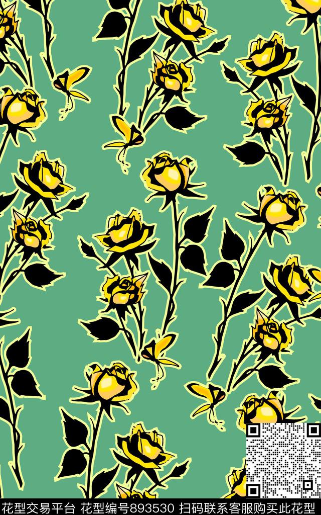 时尚写意时尚活力花卉传统印花华亿平台下载（图片编号: 893530） - 瓦栏（Walan）