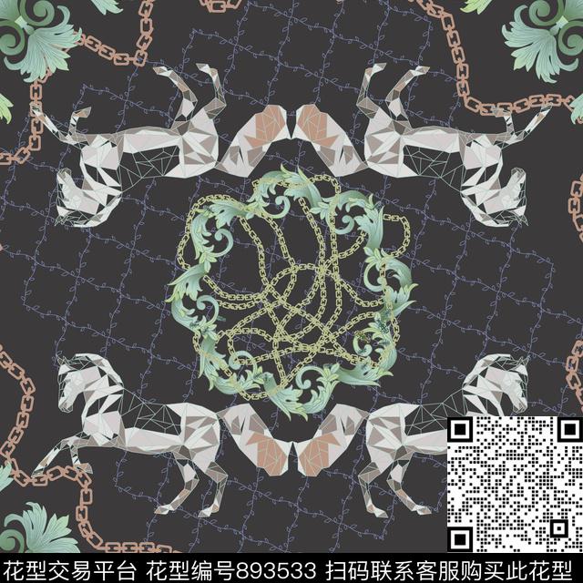 趣味大牌风方巾数码印花华亿平台下载（图片编号: 893533） - 瓦栏（Walan）