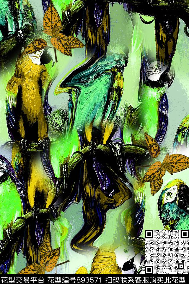 抽象艺术手绘抽象艺术男装油画鹦鹉数码印花华亿平台下载（图片编号: 893571） - 瓦栏（Walan）