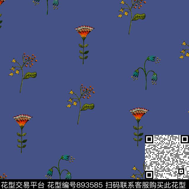 连衣裙水彩花朵数码印花华亿平台下载（图片编号: 893585） - 瓦栏（Walan）