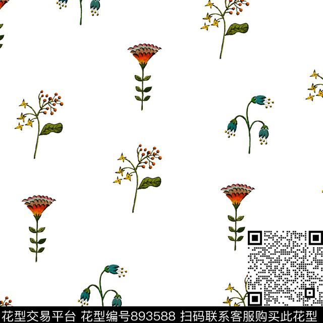 连衣裙水彩花朵数码印花华亿平台下载（图片编号: 893588） - 瓦栏（Walan）