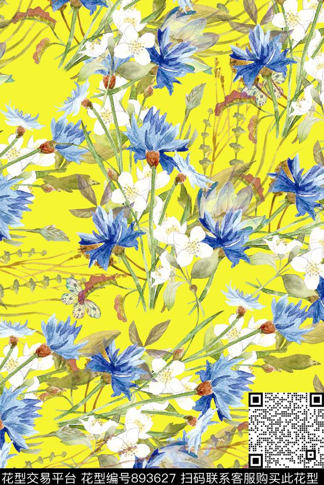 手绘满版水彩数码印花华亿平台下载（图片编号: 893627） - 瓦栏（Walan）