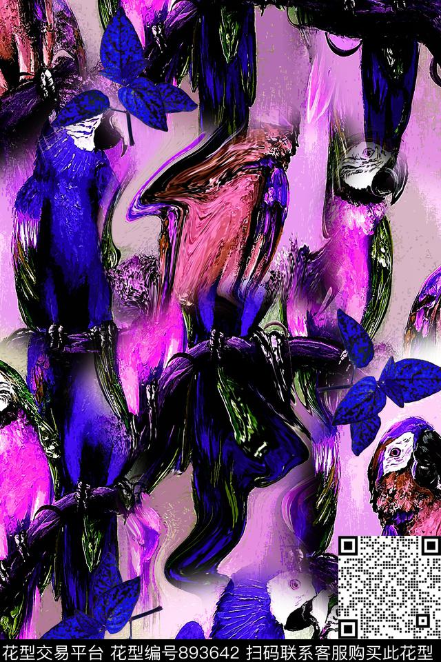 抽象艺术手绘抽象艺术男装油画鹦鹉数码印花华亿平台下载（图片编号: 893642） - 瓦栏（Walan）