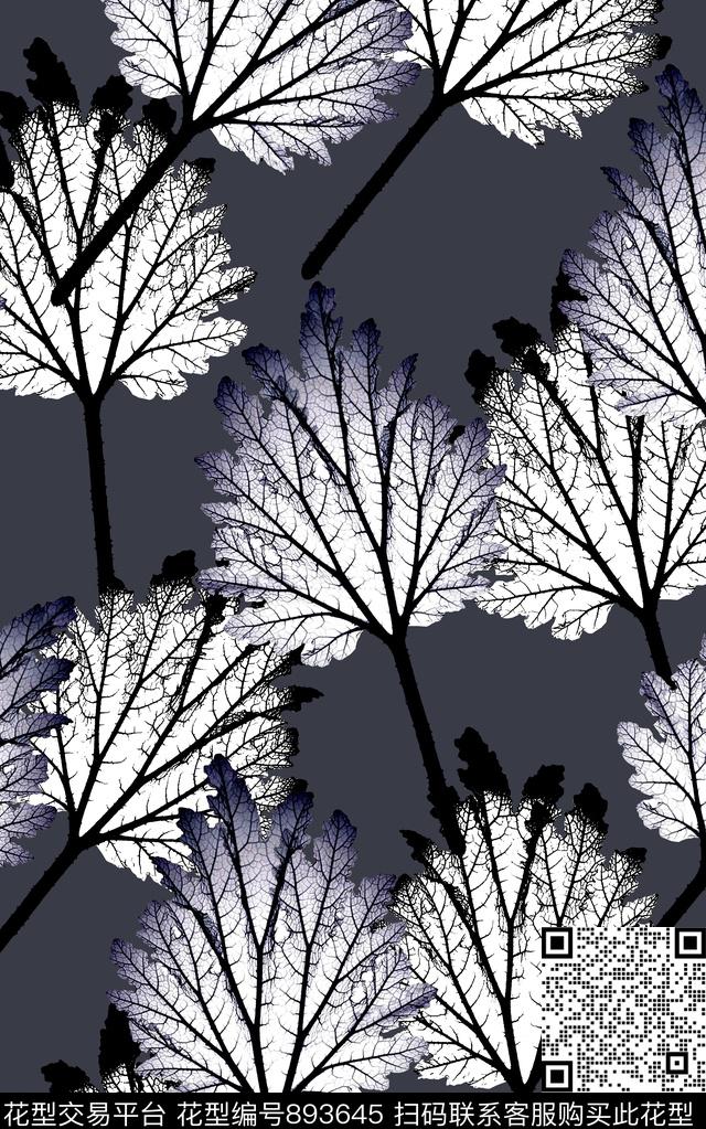 复古绿植树叶女装数码印花华亿平台下载（图片编号: 893645） - 瓦栏（Walan）