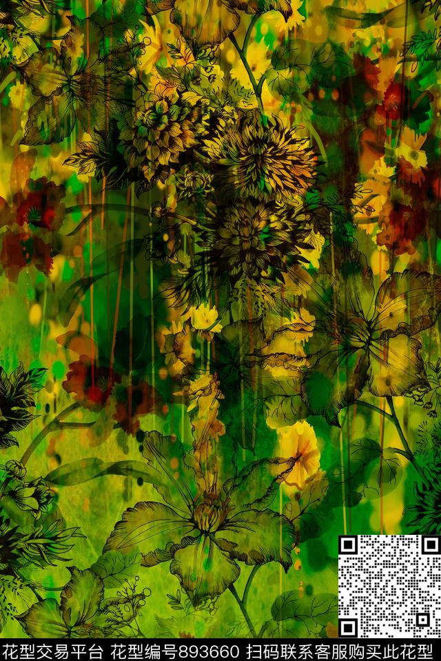 大花花朵花卉数码印花华亿平台下载（图片编号: 893660） - 瓦栏（Walan）