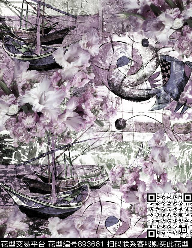 热带大牌风吉祥图案数码印花华亿平台下载（图片编号: 893661） - 瓦栏（Walan）