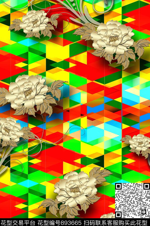色块花卉金色花卉黄金花卉数码印花华亿平台下载（图片编号: 893665） - 瓦栏（Walan）