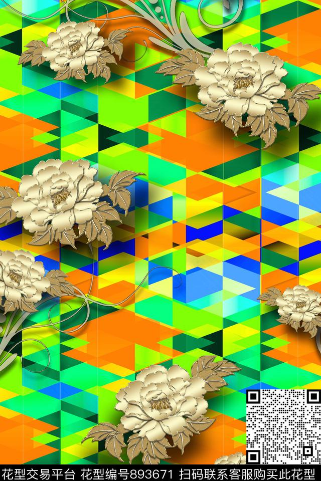 色块花卉金色花卉黄金花卉数码印花华亿平台下载（图片编号: 893671） - 瓦栏（Walan）
