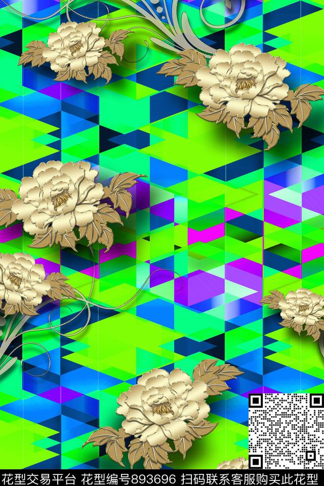 色块花卉金色花卉黄金花卉数码印花华亿平台下载（图片编号: 893696） - 瓦栏（Walan）