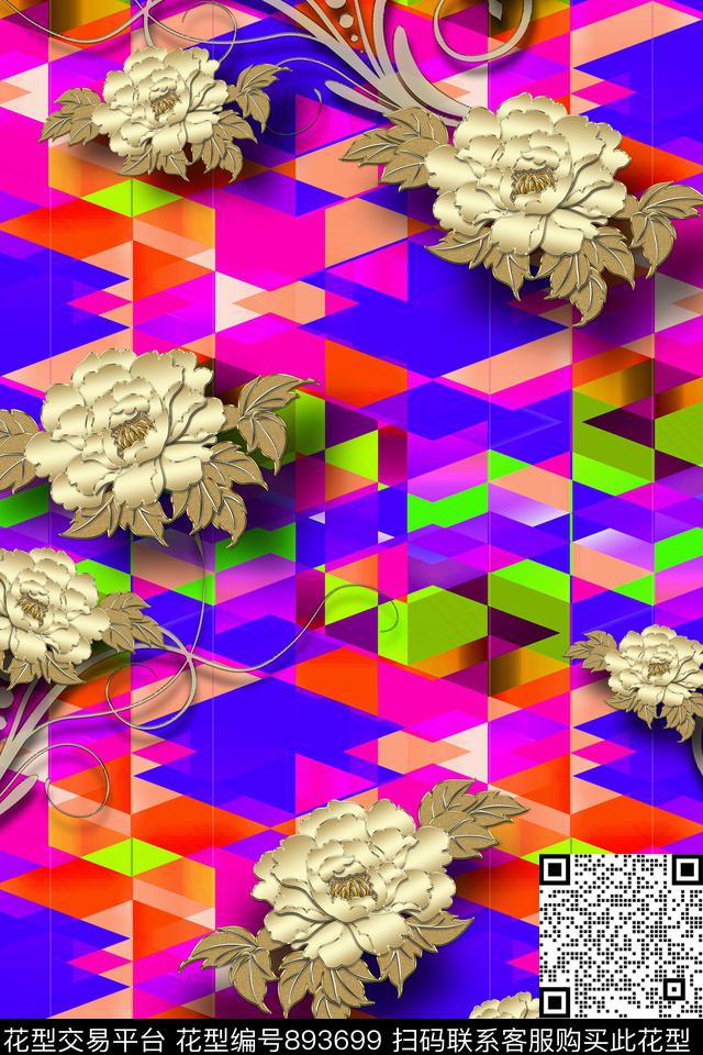 色块花卉金色花卉黄金花卉数码印花华亿平台下载（图片编号: 893699） - 瓦栏（Walan）