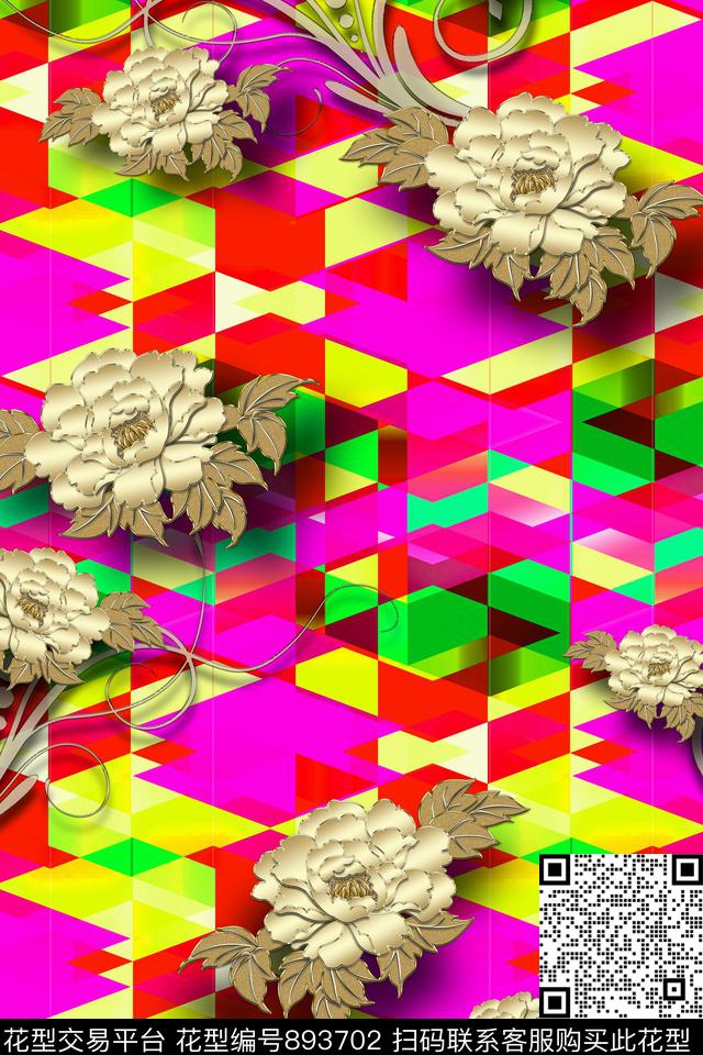 色块花卉金色花卉黄金花卉数码印花华亿平台下载（图片编号: 893702） - 瓦栏（Walan）