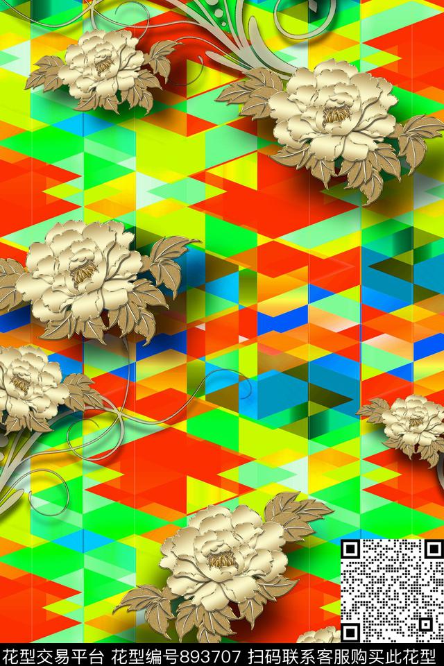 色块花卉金色花卉黄金花卉数码印花华亿平台下载（图片编号: 893707） - 瓦栏（Walan）