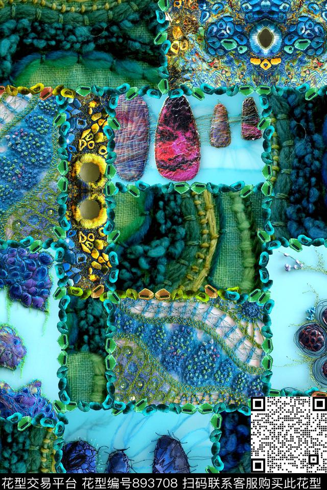 民族花卉拼接数码印花华亿平台下载（图片编号: 893708） - 瓦栏（Walan）