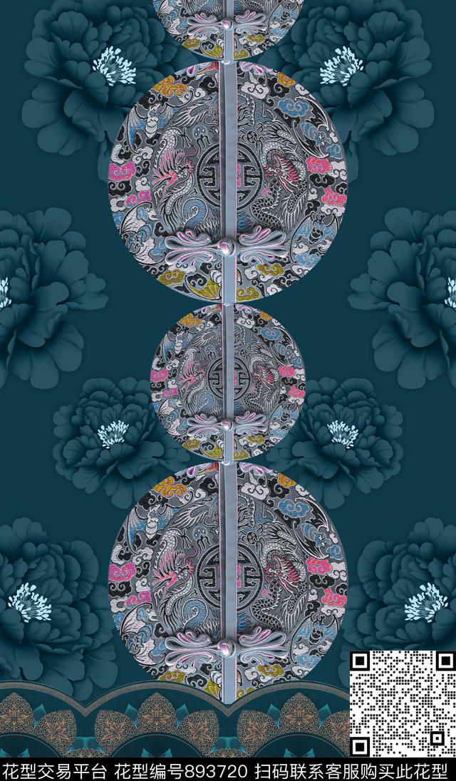 工笔画中国风民族风数码印花华亿平台下载（图片编号: 893720） - 瓦栏（Walan）