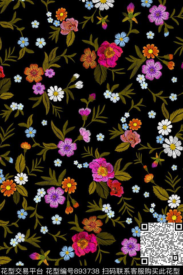 手绘小碎花花草数码印花华亿平台下载（图片编号: 893738） - 瓦栏（Walan）