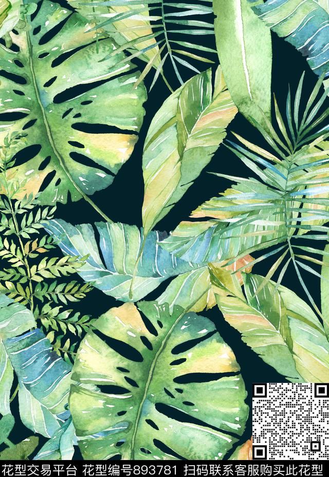 热带叶子棕榈叶传统印花华亿平台下载（图片编号: 893781） - 瓦栏（Walan）