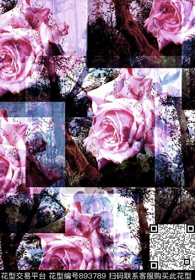 抽象花欧式17春夏时尚花数码印花华亿平台下载（图片编号: 893789） - 瓦栏（Walan）