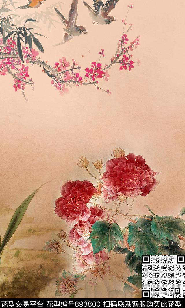定位中国风花卉数码印花华亿平台下载（图片编号: 893800） - 瓦栏（Walan）