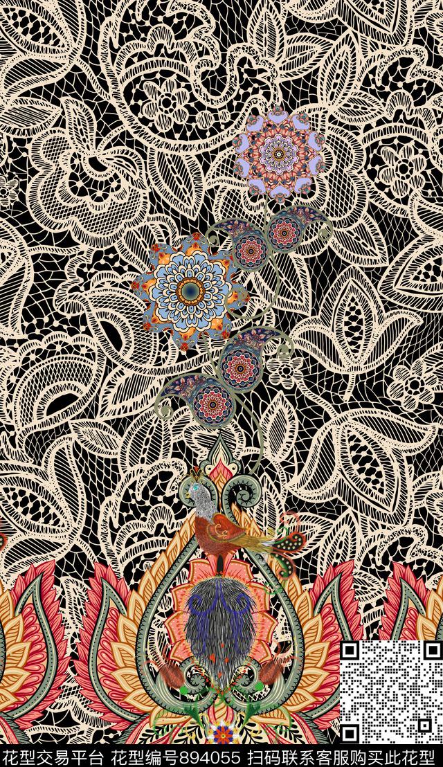 绣花花纹波西米亚数码印花华亿平台下载（图片编号: 894055） - 瓦栏（Walan）