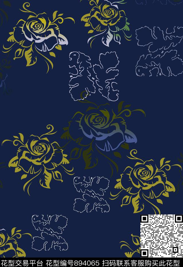 渐变底纹抽象花卉男装休闲花卉数码印花华亿平台下载（图片编号: 894065） - 瓦栏（Walan）