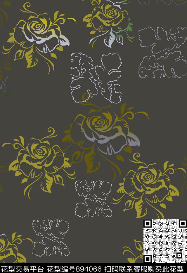 渐变底纹抽象花卉男装休闲花卉数码印花华亿平台下载（图片编号: 894066） - 瓦栏（Walan）