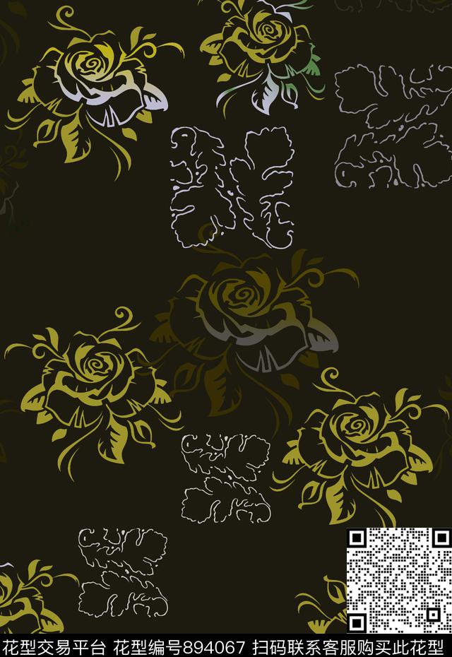 渐变底纹抽象花卉男装休闲花卉数码印花华亿平台下载（图片编号: 894067） - 瓦栏（Walan）