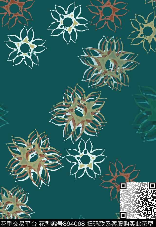 抽象花卉男装休闲花卉叠加传统印花华亿平台下载（图片编号: 894068） - 瓦栏（Walan）
